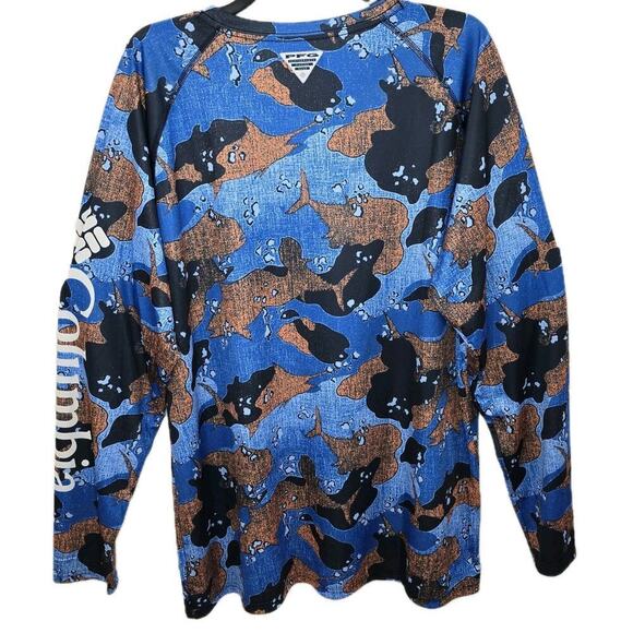 Columbia Men's PFG T-Shirt Long Sleeve Gamefish Camouflage Blue Size XL/ TG - Picture 8 of 10